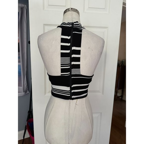 Honey Punch black and white striped  racerback crop top SMALL - Picture 2 of 4